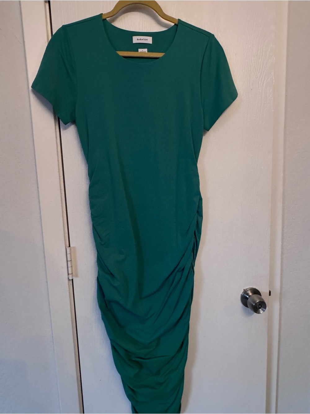 Babaton Teal Short-Sleeve Ruched Midi Dress Aritzia L